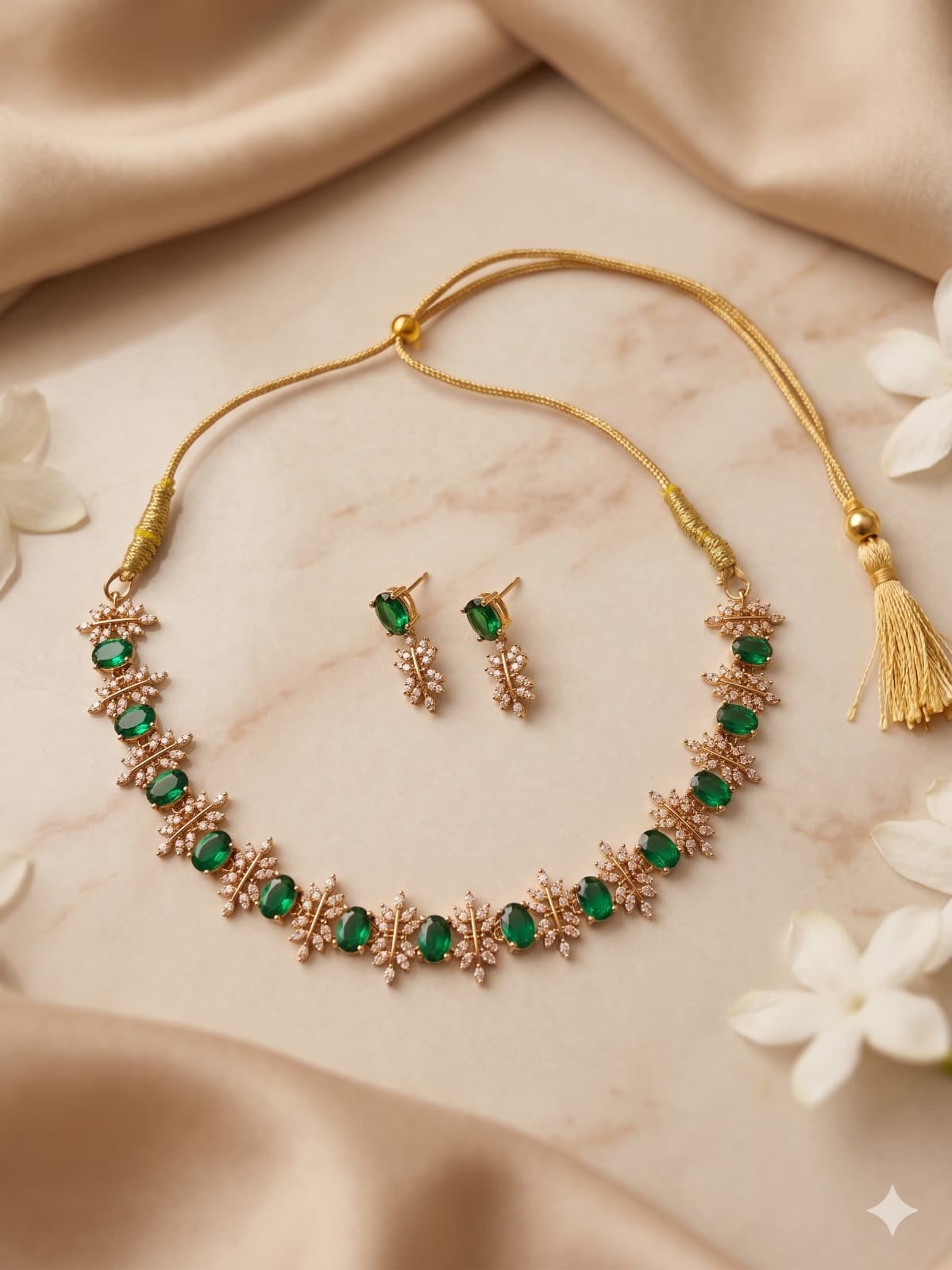 Emerald Bloom Delicate Necklace Set