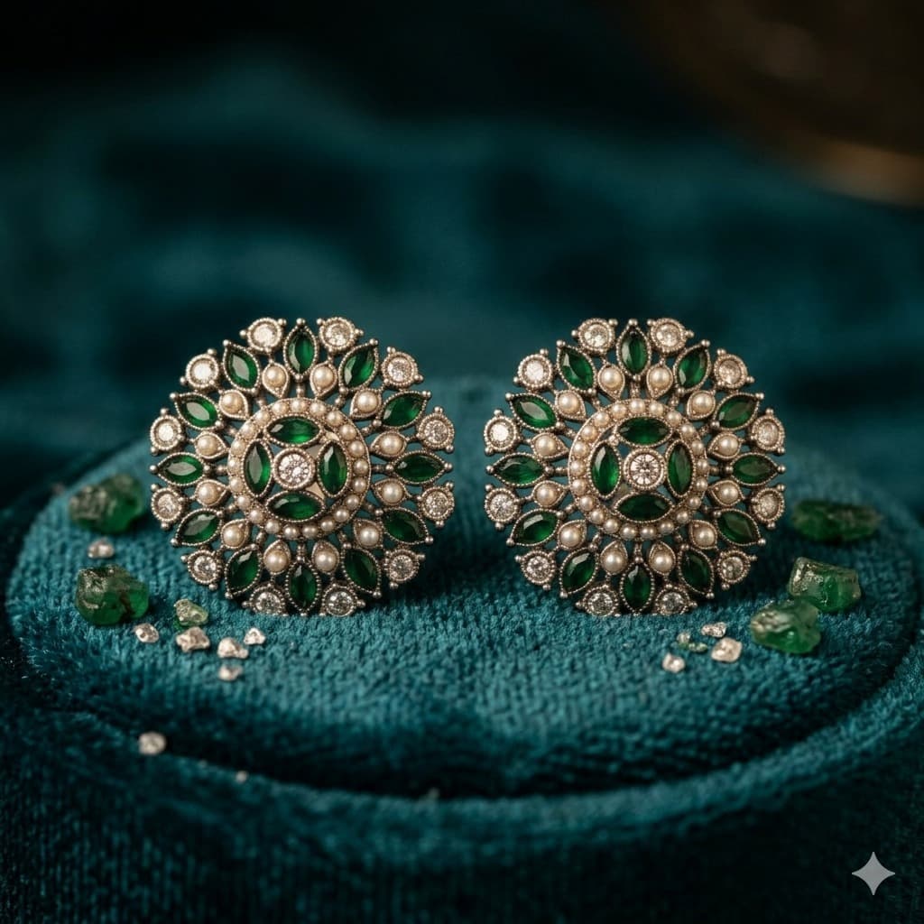 Pearl Green  Mandala Ear Studs
